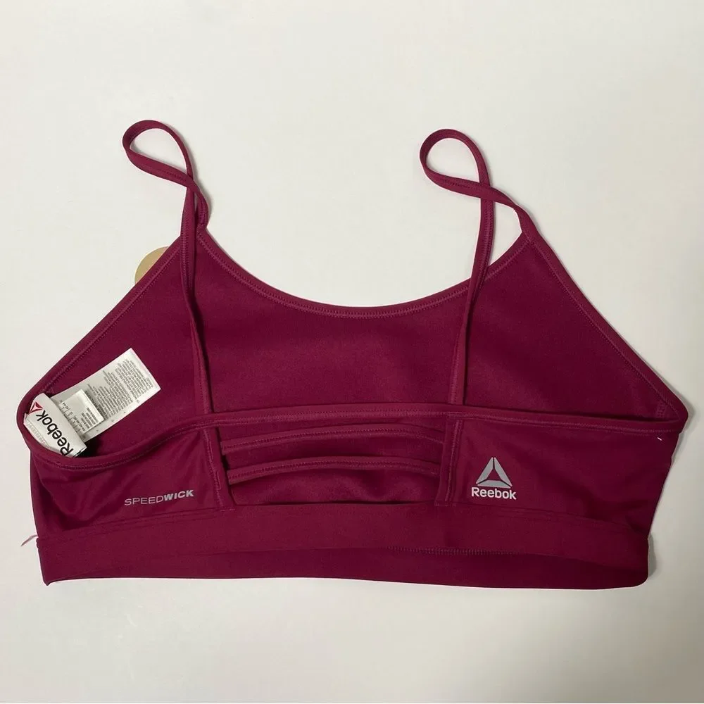 NWT Reebok Sports Bra Fushia Open Back w/ Straps Work Out Yoga Womens Size Large